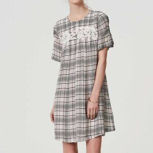 Ann Taylor LOFT Black and White Plaid Lace Midi Dress Size XS